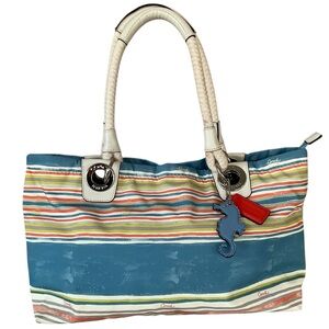 Coach Rope Beach Nylon Shoulder Bag Multicolor Striped Tote Bag F16624